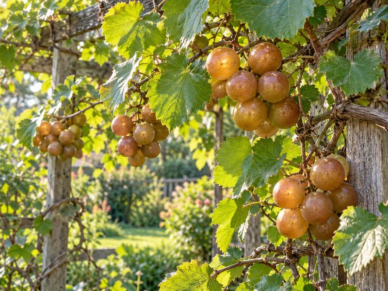 Bronze muscadines on a backyard trellis (AI illustration)